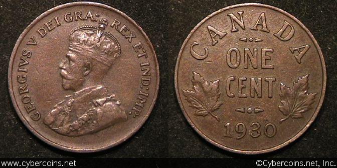 1930, Canada cent, KM28, XF. A couple tiny