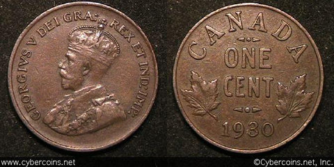 1930, Canada cent, KM28, XF. A couple tiny