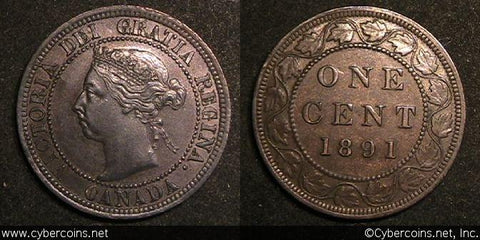 1891 LD LL, Canada cent, KM7, AU/XF. Darker