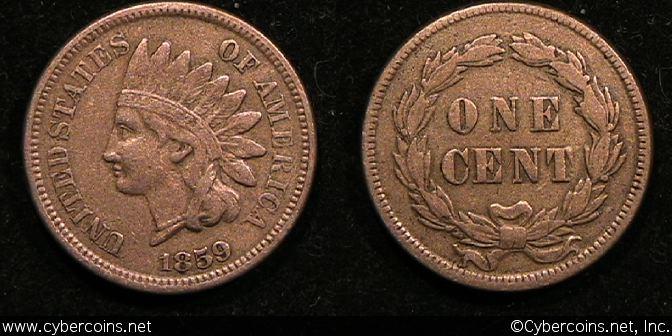 1859 Indian Cent, Grade= VF