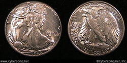1945 Walking Half Dollar, Grade= MS64