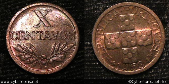 Portugal, 1953, 10 centavos, UNC, KM583