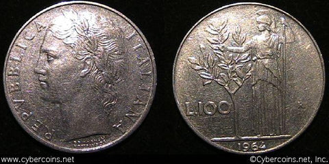 Italy, 1964, 100 lira,  AU, KM96