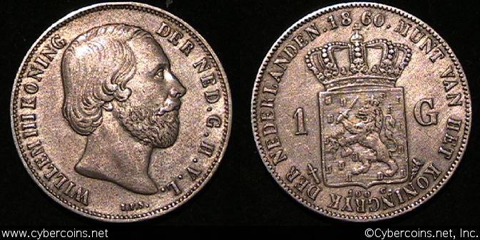 Netherlands, 1860, 1 gulden,  XF, KM93