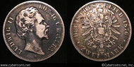 Bavaria, 1876D, 2 Marks, VF, KM505