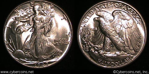 1942 Walking Half Dollar, Grade= MS65