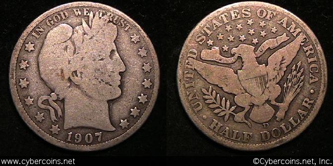 1907-D Barber Half Dollar, Grade= G