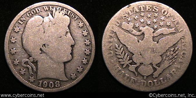 1908-S Barber Half Dollar, Grade= G