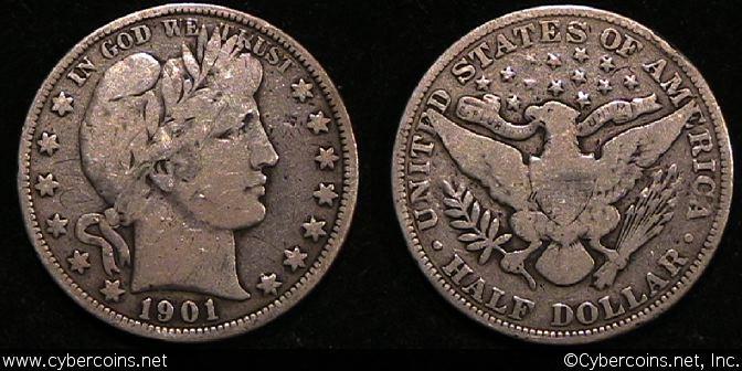 1901 Barber Half Dollar, Grade= VG10