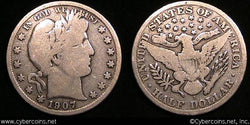 1907-S Barber Half Dollar, Grade= VG