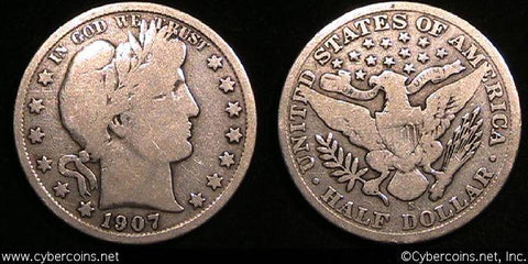 1907-S Barber Half Dollar, Grade= VG