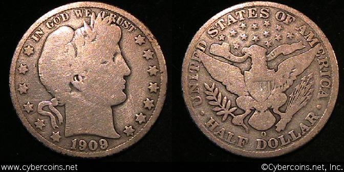 1909-O Barber Half Dollar, Grade= VG