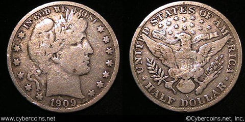1909-S Barber Half Dollar, Grade= F