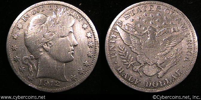 1912-S Barber Half Dollar, Grade= F