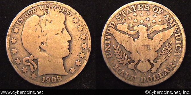 1909-S Barber Half Dollar, Grade= G