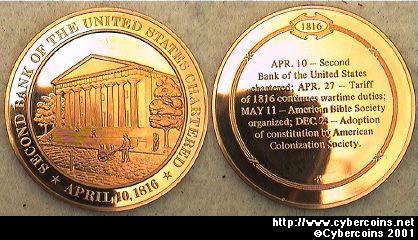 Event - 1816 Second Bank of the United States chartered. Proof 