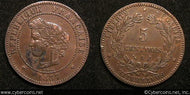 France, 1887A, 5 Centimes, KM821.1, XF/AU
