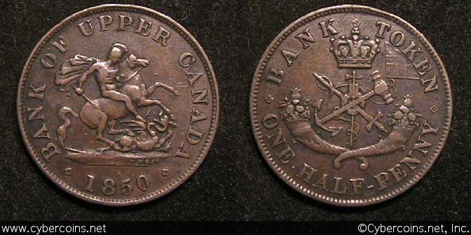 Upper Canada, 1850, 1/2 Penny, KMtn2, VF/XF.