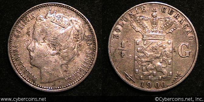 Curacao, 1900, 1/4 Gulden, KM35, F/VF
