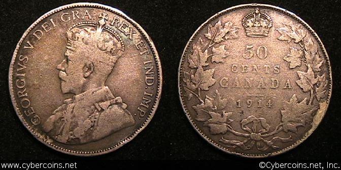 1914, Canada 50 cent, KM25, VG - darker