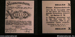 Austrian notgeld, Kornenburg, 10 Heller, UNC.
