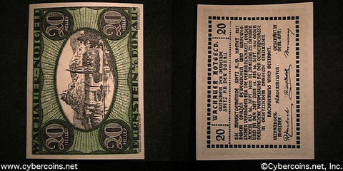 Austrian notgeld, Durnstein, 20 Heller, UNC.