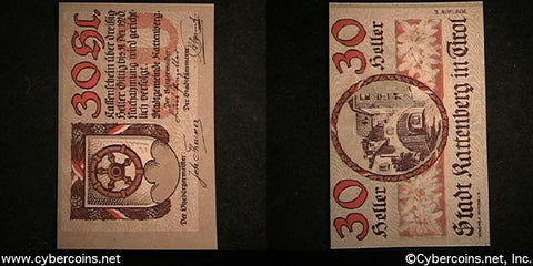 Austrian notgeld, Kattenberg, 30 Heller, UNC.