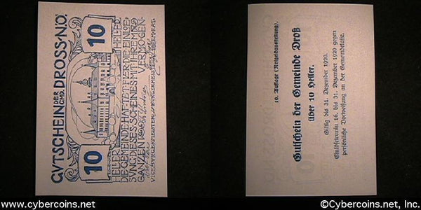 Austrian notgeld, Dross, 10 Heller, UNC.
