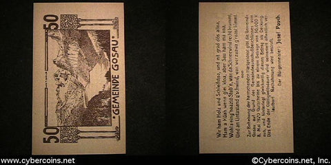 Austrian notgeld, Gosau, 50 Heller, UNC.