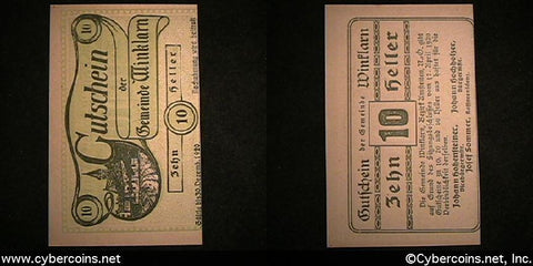Austrian notgeld, Winklarn, 10 Heller, UNC.