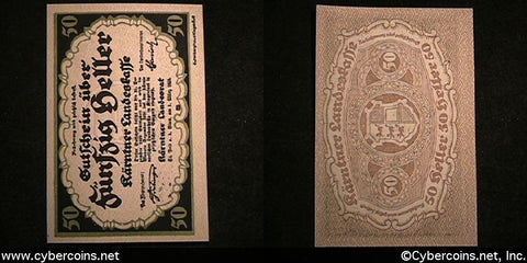Austrian notgeld, Karntner, 50 Heller, UNC.
