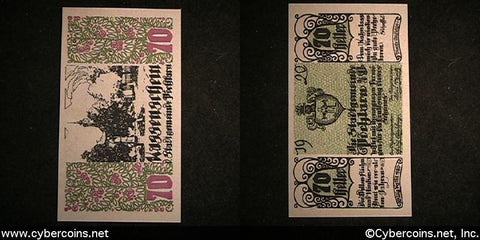 Austrian notgeld, Kassenschein, 70 Heller, UNC.