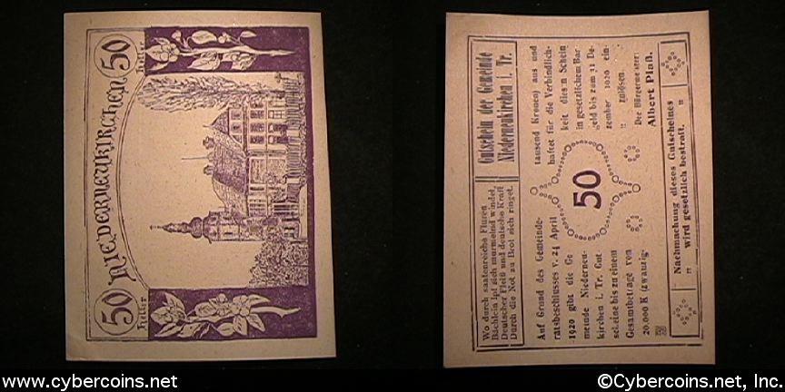 Austrian notgeld, Neiderneukirchen, 50 Heller,