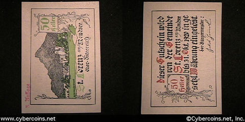 Austrian notgeld, St Lorenz, 50 Heller, UNC.