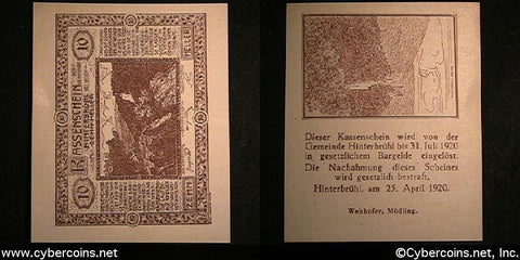 Austrian notgeld, Kassenschein, 10 Heller, UNC.