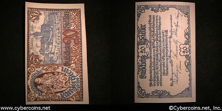 Austrian notgeld, Langenstein, 20 Heller, UNC.