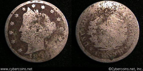 1886 V Nickel, Grade= AG,   corroded - weak