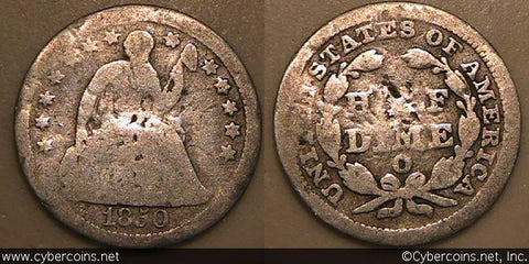 1850-O Half Dime, Grade= G