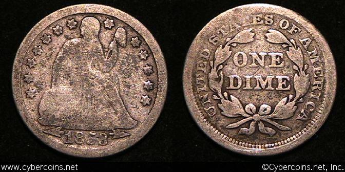 1853 Seated Dime, Grade= G