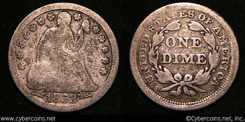 1853 Seated Dime, Grade= G