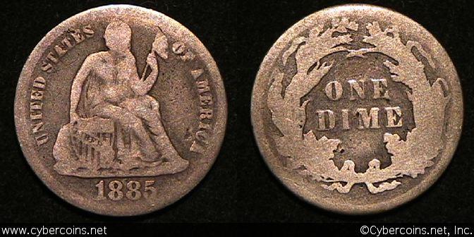 1885 Seated Dime, Grade= G