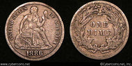 1886 Seated Dime, Grade= XF