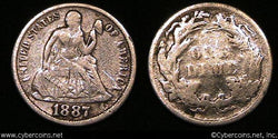 1887 Seated Dime, Grade= VF