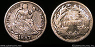 1887 Seated Dime, Grade= VF