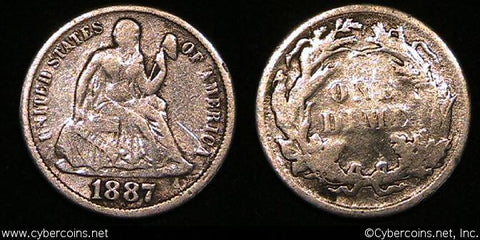 1887 Seated Dime, Grade= VF