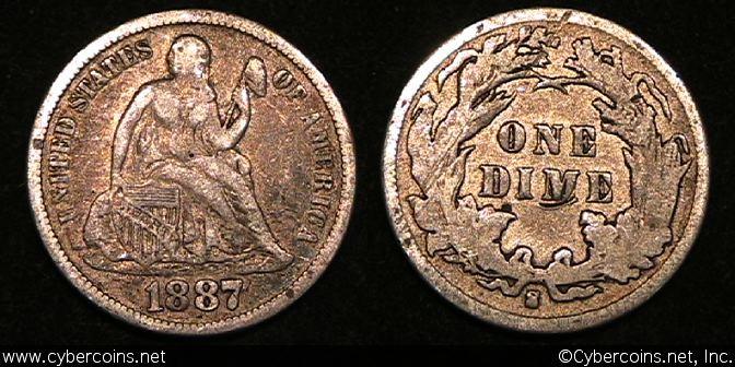 1887-S Seated Dime, Grade= XF