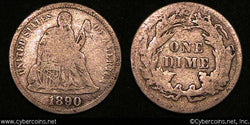 1890 Seated Dime, Grade= VG