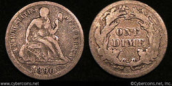 1890 Seated Dime, Grade= VF