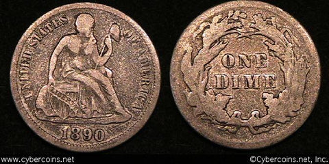 1890 Seated Dime, Grade= VF