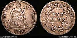 1890 Seated Dime, Grade= XF